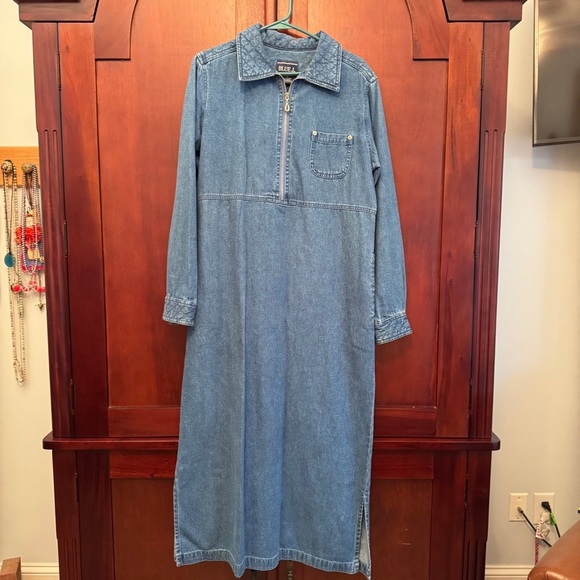 Blue J Vintage Blue Denim Dress Long Sleeve w/Pockets Size Small - Picture 1 of 8